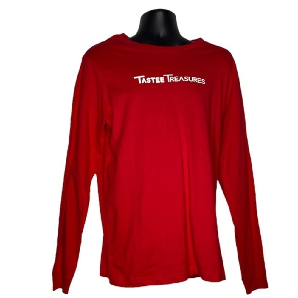 TasteeTreasures Long Sleeve Logo Shirt (Size:Large, Color:Red/White)